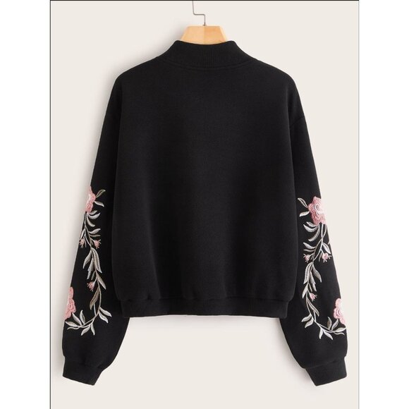 Floral Embroidery Streetwear Jacket L Casual Fall Dark Fairycore Romantic Grunge - Picture 2 of 16